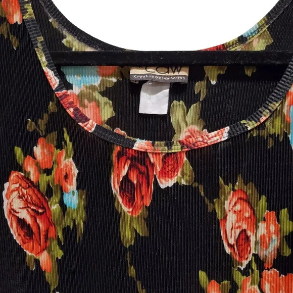 Vintage 90s Y2K CDW Black Red Floral Pleated Sleeveless Shell Blouse Top L - Picture 8 of 13